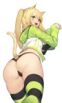  3:5 absurd_res animal_humanoid blonde_hair breasts butt cat_humanoid clothing felid felid_humanoid feline feline_humanoid female hair hi_res hoodie humanoid jam_(nandade) looking_back mammal mammal_humanoid rear_view simple_background solo topwear white_background 