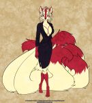  2021 4_toes 5_fingers alishka anthro breasts canid canine digital_media_(artwork) eyebrows eyelashes feet female fingers fox fur hair hi_res mammal multi_tail red_body red_fur solo toes 