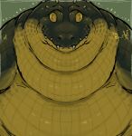  alligator alligatorid anthro belly big_belly crocodilian dewlap_(anatomy) double_chin green_body green_scales hi_res male morbidly_obese morbidly_obese_anthro morbidly_obese_male obese obese_anthro obese_male overweight overweight_anthro overweight_male po_chf pupils reptile scales scalie slit_pupils smile solo teeth 