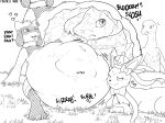  &lt;3 2017 abdominal_bulge after_vore belly big_belly duo eeveelution female fidchellvore hyper hyper_belly male monochrome nintendo outside overweight pok&eacute;mon pok&eacute;mon_(species) riolu salazzle serperior simple_background sylveon text tongue tongue_out video_games vore white_background 