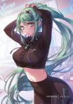  1girl alternate_costume bangs breasts green_eyes green_hair large_breasts long_hair mitsu_(mitsu_art) pneuma_(xenoblade) ponytail solo sportswear swept_bangs very_long_hair xenoblade_chronicles_(series) xenoblade_chronicles_2 