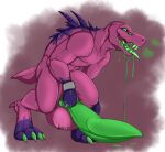  acrid anthro balls big_balls big_feet big_penis bodily_fluids dripping drooling drooling_slime fangs feet genitals glowing glowing_eyes glowing_tongue handcuffs hi_res huge_balls huge_penis hyper hyper_balls hyper_genitalia hyper_penis male monster narusewolf penis poison risk_of_rain_2 saliva shackles slime solo tongue toxic 