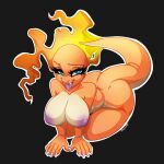  1:1 2021 5_fingers anthro areola black_background blue_eyes breasts charmander digital_media_(artwork) eyebrows eyelashes female fingers fire flaming_tail furkinghell nintendo nipples non-mammal_breasts pok&eacute;mon pok&eacute;mon_(species) simple_background smile solo tongue tongue_out video_games 