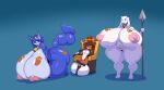  2021 4_toes 5_fingers 5_toes absurd_res anthro areola balls bell bell_collar ber00 big_balls big_breasts black_hair blue_background blue_body blue_eyes blue_fur blue_hair bovid breasts brown_body brown_fur canid canine caprine chair collar cowbell feet female fingers fox fur furniture genitals goat hair hi_res horn huge_balls huge_breasts hyper hyper_breasts jo_phoenix kneeling krystal male mammal melee_weapon nintendo nipples nude polearm purple_eyes pussy simple_background sitting spear standing star_fox thick_thighs throne toes toriel trio undertale video_games weapon white_body white_fur 