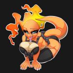  1:1 2021 5_fingers anthro blue_eyes breasts charmander clothed clothing digital_media_(artwork) eyebrows eyelashes female fingers fire flaming_tail furkinghell nintendo open_mouth pok&eacute;mon pok&eacute;mon_(species) solo teeth tongue tongue_out video_games 
