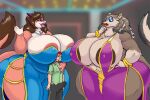  anthro big_breasts breasts cleavage clothed clothing dragon female hand_on_hip hi_res huge_breasts human hyper hyper_breasts larger_female male male/female mammal mature_female miss_l nipple_outline sergal size_difference smaller_male tenting thick_thighs vdisco venus_(djpuppeh) 