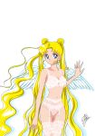  1girl bishoujo_senshi_sailor_moon blonde_hair blue_eyes bra garter_straps garters jewelry lace-trimmed_bra lace-trimmed_legwear lace-trimmed_panties lace_trim lingerie long_hair marco_albiero navel panties ring see-through signature solo thighhighs tsukino_usagi underwear underwear_only very_long_hair white_bra white_panties wings 