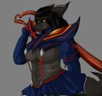  absurd_res andromorph anthro big_breasts big_butt breasts butt canid canine clothed clothing cosplay digital_media_(artwork) female fur hair hi_res intersex kill_la_kill mammal mature_anthro simple_background smile solo studio_trigger thick_thighs yzyhet 