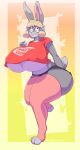  absurd_res anthro big_breasts bottomwear breasts clothed clothing digital_media_(artwork) eyewear female fur glasses grey_body hair hi_res huge_breasts jroy101 lagomorph leporid looking_at_viewer mammal nipple_outline pants rabbit shirt simple_background smile solo thick_thighs topwear under_boob 
