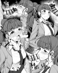  1boy 1girl bangs cum cum_in_mouth eyebrows eyebrows_visible_through_hair fellatio greyscale hair_bun hood hoodie idolmaster idolmaster_cinderella_girls idolmaster_cinderella_girls_starlight_stage kamiya_nao licking licking_penis moketa monochrome necktie oral penis school_uniform shirt sweat tearing_up white_shirt 