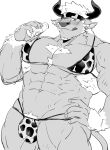  abs accessory animal_print anthro bikini blush body_hair bottle bovid bovine bulge cattle ccgumi10 chest_hair clothing cow_print headband hi_res licking licking_lips male mammal milk muscular muscular_anthro muscular_male pecs pubes shennong solo swimwear tokyo_afterschool_summoners tongue tongue_out video_games 