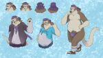  anthro belly big_bulge big_tail brown_body bulge chubby_male claws clothed clothing domestic_ferret feet flip_flops food footwear fur hair humanoid inner_ear_fluff male mammal model_sheet mustela mustelid musteline navel nipples novapower overweight overweight_anthro overweight_male paws pecs pocky pubes purple_hair raymond_van_frett sandals simple_background slightly_chubby smile socks solo surprise tan_body tan_fur true_musteline tuft underwear 