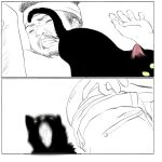  black_body black_fur butt_in_face clothed clothing comic domestic_cat duo facial_hair felid feline felis feral fur human humor male mammal pants_down partially_clothed screaming socutefelwinter 