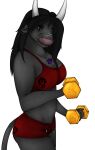  anthro blizzard_entertainment bovid bovine breasts cleavage clothed clothing dumbbell ear_piercing ear_ring exercise female hi_res mammal piercing queenofvampires666 solo tauren video_games warcraft weightlifting weights workout 