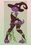  absurd_res anthro blueberry_(purplealacran) bottomless clothed clothing female flat_chested fungus hat headgear headwear hi_res jarnqk kobold legwear mushroom open_mouth red_eyes scalie solo standing stockings vine_tentacles witch_hat 
