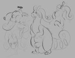 2021 animal_genitalia burping eonshinato feral fully_sheathed genitals goodra hi_res humanoid looking_at_viewer male monochrome neck_bulge nintendo pok&eacute;mon pok&eacute;mon_(species) sheath sketch sketch_page slime solo swallowing video_games vore 