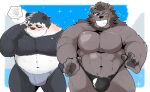  2021 anthro black_body black_fur blush bulge clothing duo eyewear fur giant_panda glasses hyaku_(artist) kemono male male/male mammal one_eye_closed overweight overweight_male swimwear ursid white_body white_fur wink 