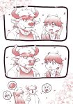  1461_1641 accessory anthro bovid bovine cattle comic duo headband hi_res human humor japanese_text licking_nose male mammal shennong text tokyo_afterschool_summoners twink_protagonist_(tas) video_games 