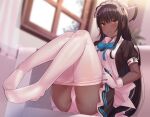  black_hair blue_archive cameltoe dark_skin gloves halo headband karin_(blue_archive) long_hair maid panties pantyhose super_nagoyaka underwear yellow_eyes 