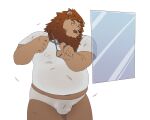  2021 anthro balls brown_body brown_fur bulge clothing felid flaccid fur genitals hi_res humanoid_hands kemono lion male mammal overweight overweight_anthro overweight_male pantherine penis solo underwear wdh3905 