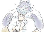  2021 anthro belly blush clothing duo exe_exem human humanoid_hands japanese_text kemono male mammal overweight overweight_male protagonist_(tas) shirt text tokyo_afterschool_summoners topwear tsathoggua video_games 