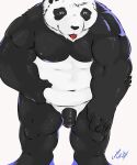  2021 anthro black_body black_fur black_nose fur genitals giant_panda hi_res humanoid_hands itazura_igen male mammal overweight overweight_male penis simple_background solo tongue tongue_out ursid white_background white_body white_fur 