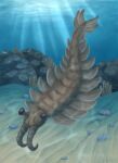  2019 ambiguous_gender anomalocarid anomalocaris arthropod bjekkergauken black_eyes brown_body digital_drawing_(artwork) digital_media_(artwork) feral fin marine scales solo tagme underwater water 