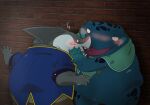  2021 albert_(spiritfarer) amphibian anthro atul_(spiritfarer) biped blush duo fish frog hi_res humanoid_hands kemono kissing male male/male marine overweight overweight_male shark spiritfarer wdh3905 