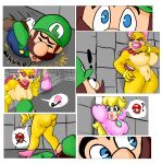  anthro bdsm big_breasts big_butt blonde_hair blue_eyes bondage bound breasts butt claws clothed clothing comic comic_page digital_media_(artwork) eyeshadow fangs female genitals grin group hair hat headgear headwear human jewelry koopa koopaling lips lipstick luigi makeup male male/female mammal mario_bros nekomajinsama nintendo nipples nude princess_peach pussy scalie simple_background smile thick_lips video_games wendy_o._koopa 