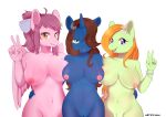  accessory anthro big_breasts blossom_(character) breast_size_difference breasts earth_pony edit equid equine female flower flower_in_hair genitals group hair hair_accessory hair_bow hair_over_eye hair_ribbon hasbro horn horse looking_at_viewer mammal my_little_pony navel nude_edit one_eye_obstructed peace_sign_(disambiguation) pegasus plant pony pussy ribbons short_stack_(character) sion_(artist) smiling_at_viewer unicorn wings 