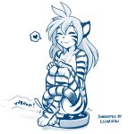  ! &lt;3 2021 :3 anthro blue_and_white breasts casual_nudity chest_tuft cleaning_tool conditional_dnp curled_tail digitigrade eyes_closed featureless_breasts felid female flora_(twokinds) fur keidran mammal monochrome nude pantherine roomba simple_background sitting sketch small_breasts smile solo sound_effects striped_body striped_fur stripes tiger tom_fischbach tuft twokinds vacuum_cleaner webcomic white_background 