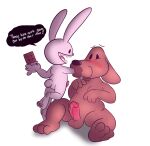  absurd_res anthro bodily_fluids candy canid canine canis chocolate chubby_male dessert domestic_dog duo food force_feeding forced fuzefurry genital_fluids genitals hi_res lagomorph larger_male leporid male mammal max_(sam_and_max) penis precum rabbit sam_and_max samuel_dog size_difference tagme 