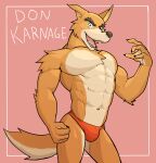  2021 abs anthro barazoku bulge canid canine canis character_name clothing disney don_karnage hi_res jrjresq looking_at_viewer male mammal muscular muscular_anthro muscular_male navel open_mouth open_smile pecs pink_background pinup pose simple_background smile solo standing talespin thong underwear wolf 