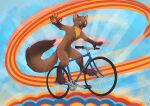  2021 5_fingers anthro bicycle black_nose brown_body brown_fur dipstick_tail featureless_crotch fingers fur gloves_(marking) gulonine hi_res kebi kebi_(character) leg_markings mammal markings marten multicolored_tail mustelid musteline notched_ear nude open_mouth open_smile pawpads pine_marten pink_pawpads smile socks_(marking) solo whiskers yellow_body yellow_fur 