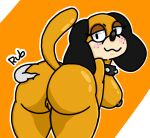  absurd_res anthro blush breasts butt butt_focus butt_grab butt_rub canid canine canis collar crossgender domestic_dog duck_hunt duck_hunt_dog female freckles hand_on_butt hi_res lewdewott looking_back mammal nintendo nipples orange_body shaded side_boob simple_background simple_shading smile solo text video_games 