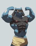  2021 abs anthro barazoku beard biceps big_muscles bodily_fluids body_hair bulge clothing facial_hair flexing grey_background happy_trail male muscular muscular_anthro muscular_male nintendo nipples obliques pecs pok&eacute;mon pok&eacute;mon_(species) pubes riolu ripped-saurian simple_background solo standing sweat underwear video_games 