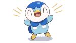  ^_^ closed_eyes commentary_request creature full_body gen_4_pokemon no_humans notice_lines official_art open_mouth outstretched_arms piplup pokemon pokemon_(creature) prj_pochama solo starter_pokemon toes tongue white_background 