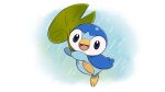  blue_eyes commentary_request creature gen_4_pokemon holding no_humans official_art open_mouth piplup pokemon pokemon_(creature) prj_pochama rain solo starter_pokemon toes tongue 