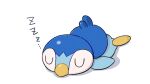  closed_eyes commentary_request gen_4_pokemon lying no_humans official_art on_stomach piplup pokemon pokemon_(creature) prj_pochama sleeping solo starter_pokemon toes white_background zzz 
