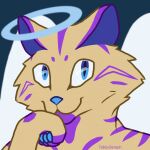  2019 :3 :3c agton_(character) ambiguous_gender anthro black_pupils blue_background blue_eyes blue_inner_ear blue_nose blue_pawpads bust_portrait cheek_tuft digital_drawing_(artwork) digital_media_(artwork) domestic_cat facial_tuft felid feline felis flat_colors folded_wings fur halo icon looking_at_viewer mammal markings pawpads paws portrait pupils purple_markings simple_background solo tabby_cat tabbyseraph tan_body tan_fur toony tuft white_wings wings 