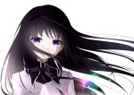  1girl absurdres akemi_homura black_hair hairband highres long_hair looking_at_viewer magia_record:_mahou_shoujo_madoka_magica_gaiden magical_girl mahou_shoujo_madoka_magica meen_(ouaughikepdvrsf) purple_eyes simple_background solo white_background 