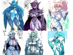  6+girls animal_ears ass blue_hair breasts character_request closed_mouth colored_skin highres horns large_breasts long_hair looking_at_viewer monster_girl multiple_girls navel open_mouth pointy_ears smile tail tukiwani underboob 