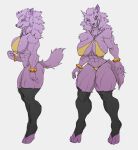  2019 5_fingers abs anthro audunor big_breasts biped breasts canid canine canis clothing digital_media_(artwork) female fingers hair legwear mammal muscular muscular_anthro muscular_female nipple_outline pina_(audunor) purple_body purple_hair simple_background solo thigh_highs wolf 