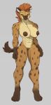  2019 4_toes anthro areola audunor big_breasts breasts countershading digital_media_(artwork) feet female fingers genitals gloves_(marking) grey_background hyaenid leg_markings mammal markings muscular muscular_female nipples nude pecs pussy simple_background socks_(marking) spotted_hyena toes wide_hips 