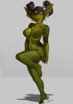  absurd_res blizzard_entertainment breasts bremonqueen_(artist) clothed clothing ear_piercing ear_ring facial_piercing female goblin green_body hi_res humanoid nose_piercing nose_ring not_furry panties piercing solo tattoo teasing topless underwear video_games warcraft 