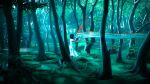  1girl black_hair dress floating from_side hands_up highres hipy_(image_oubliees) leaf oarfish original plant profile short_hair solo surreal tree white_dress 