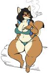 2018 anthro big_breasts biped black_hair bracelet breasts brooks_(vdisco) brown_body brown_eyes brown_fur canid canine canis chubby_anthro chubby_female cleavage clothed clothing coyote curvy_figure dialogue drugs english_text female fur hair hi_res holding_object jewelry long_hair mammal marijuana one_eye_closed sitting skimpy slightly_chubby smoke smoking solo speech_bubble stoned substance_intoxication text thick_thighs topwear vdisco vest voluptuous wide_hips 