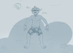  anthro ball beach beach_ball big_breasts breasts canid canine canis clothing domestic_dog eyewear glasses greyscale hi_res huge_breasts humor hyper hyper_breasts looking_up maddworld male mammal monochrome offscreen_character ominous seaside shadow solo sunglasses swimming_trunks swimwear 