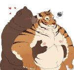  &lt;3 2021 anthro belly blush bodily_fluids brown_body brown_fur duo felid fur grope hi_res hug hugging_from_behind humanoid_hands kemono male mammal moob_grab moobs nipples overweight overweight_male pantherine quanjiang sweat tiger ursid 