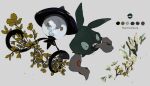  closed_eyes gen_5_pokemon grey_background highres lampent leaf looking_at_viewer menko_(g_octopus0) no_humans open_mouth poke_ball_symbol pokemon pokemon_(creature) teeth trubbish yellow_eyes 